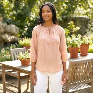 OLD NAVY Women’s Peach Tie-Neck 3/4 Sleeves Peasant Top Blush Sz M